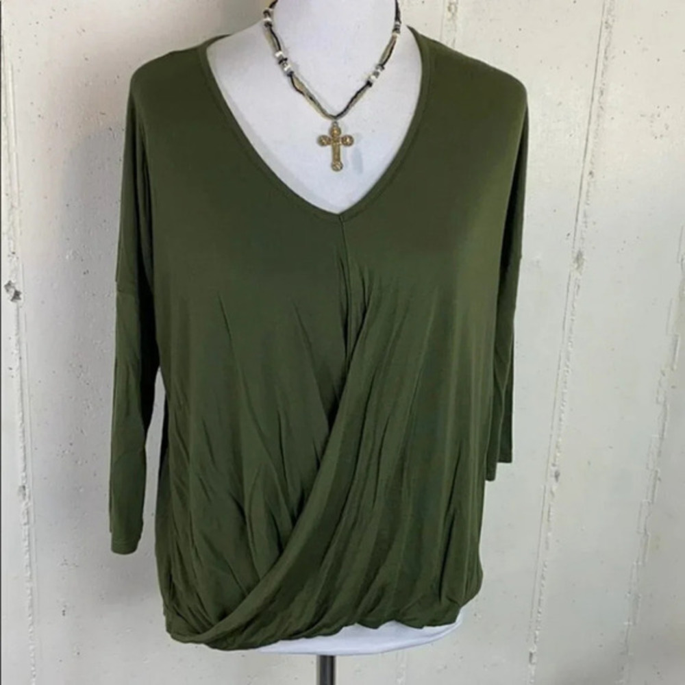 Ana S army green ruching v-neck top